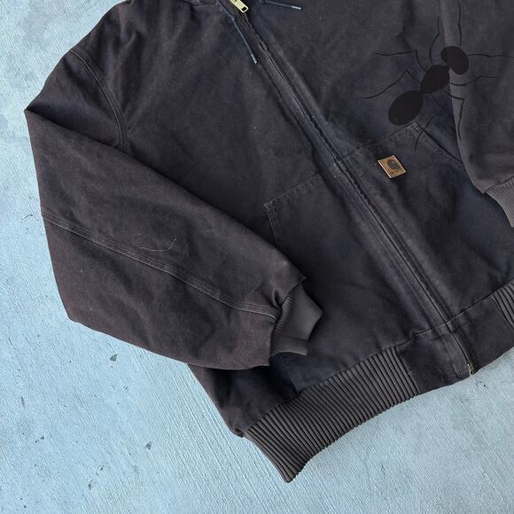 Vintage Y2K Carhartt J130 DKB brown hooded work wear jacket - Picture 2 of 8